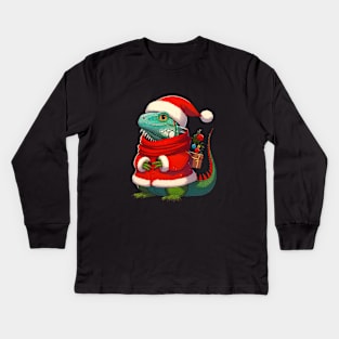 Cute Christmas Iguana Santa Kids Long Sleeve T-Shirt